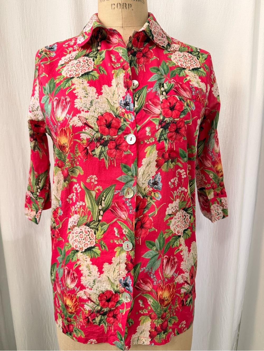Papinelle, Geranium Floral 100% Cotton Voile Top, sz XS